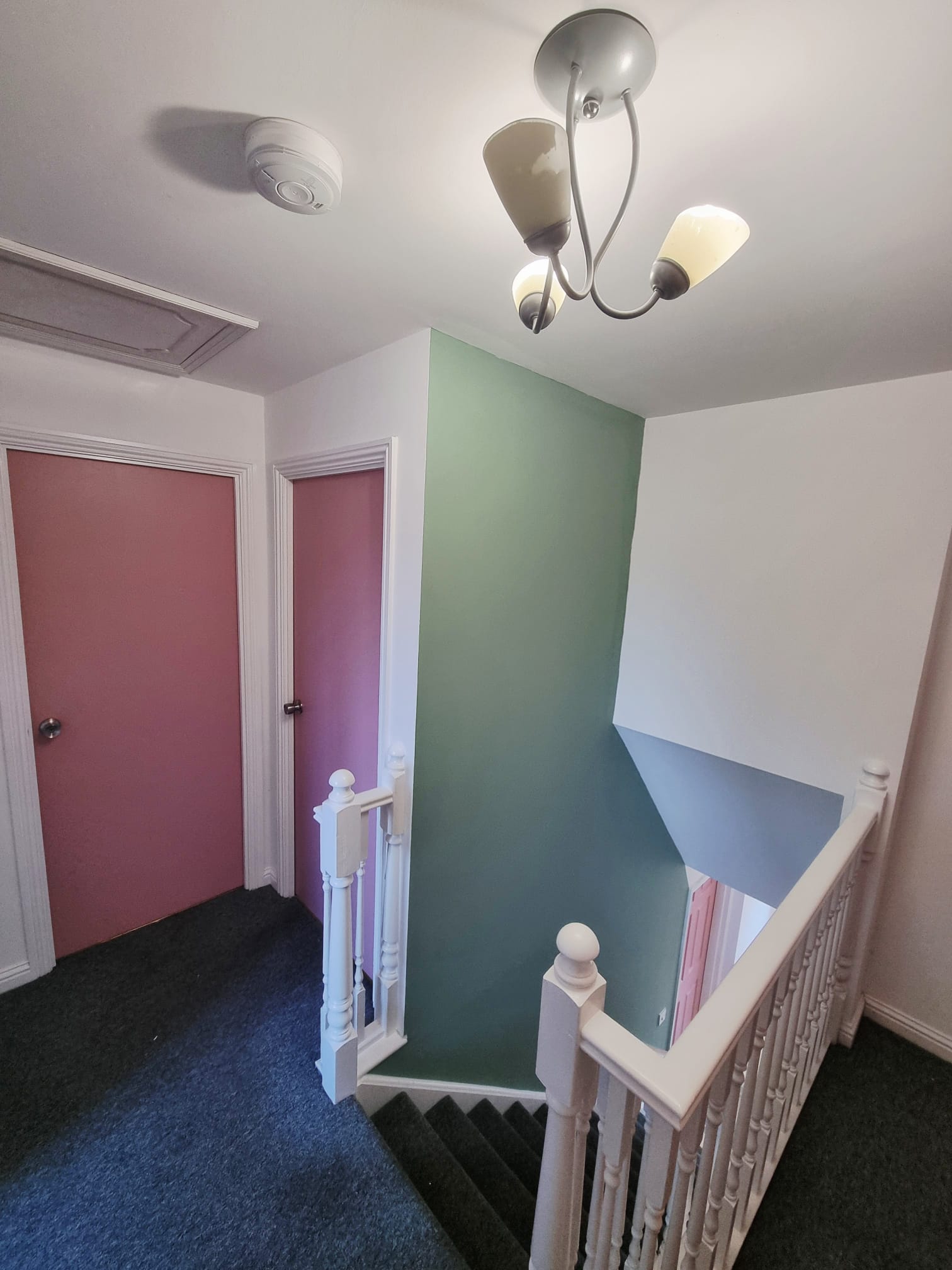 Colour-blocked hallway and staircase repaint